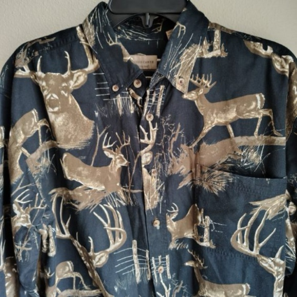 Rugged Earth Outfitters Buck Deer Long Sleeve Button Up Shirt Men L Camo Hunting - Picture 2 of 9